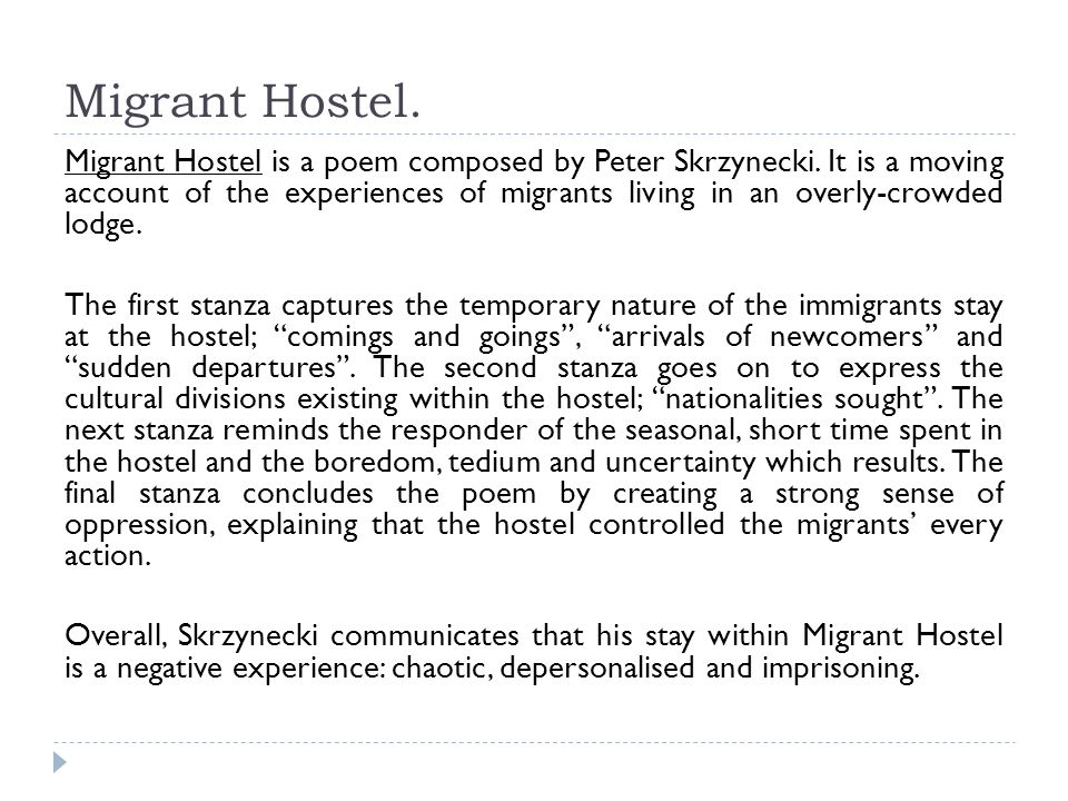 Spec Slims – ”Migrant Hostel” by Peter Skrzynecki Essay Sample